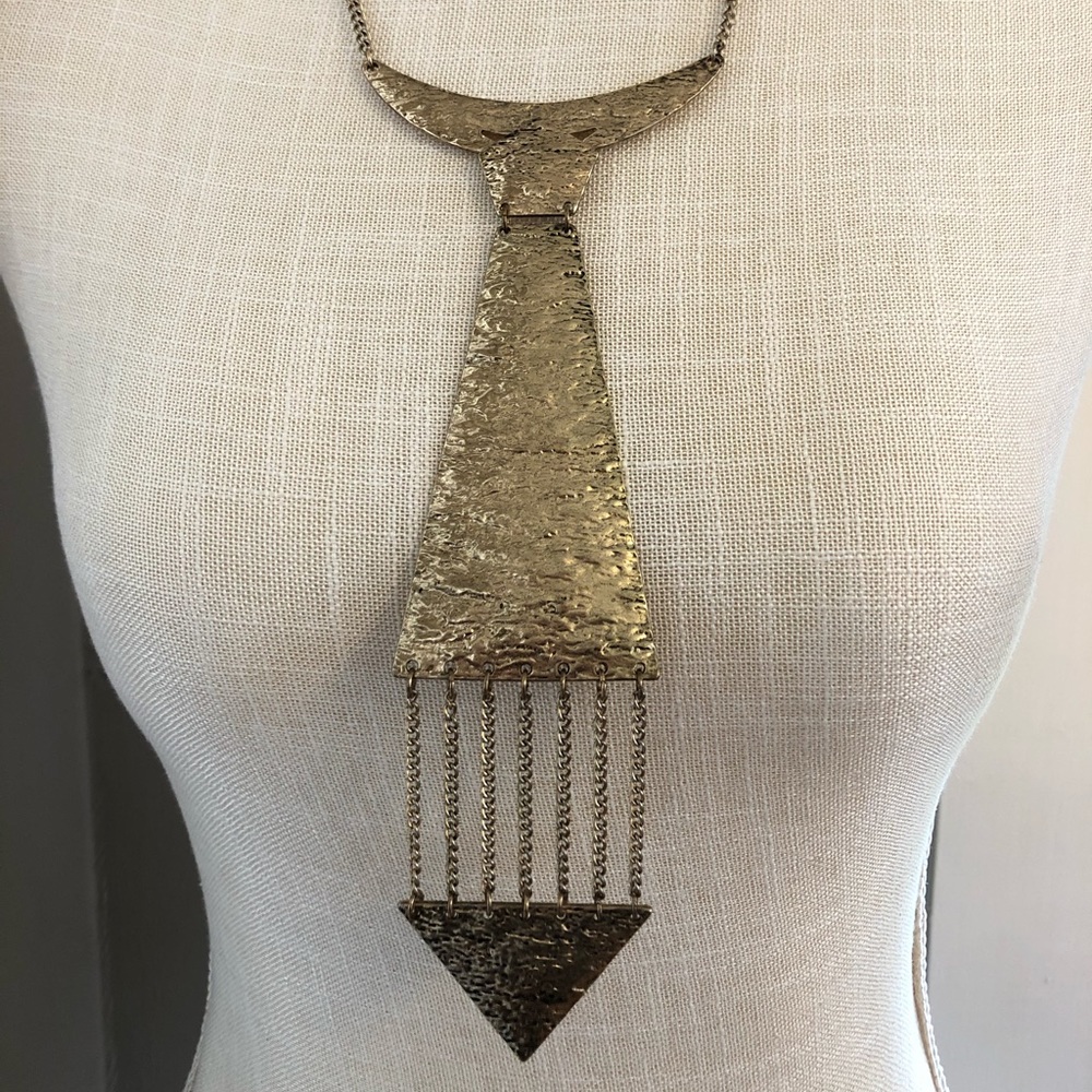 Gold Tone Hanging Tie Necklace